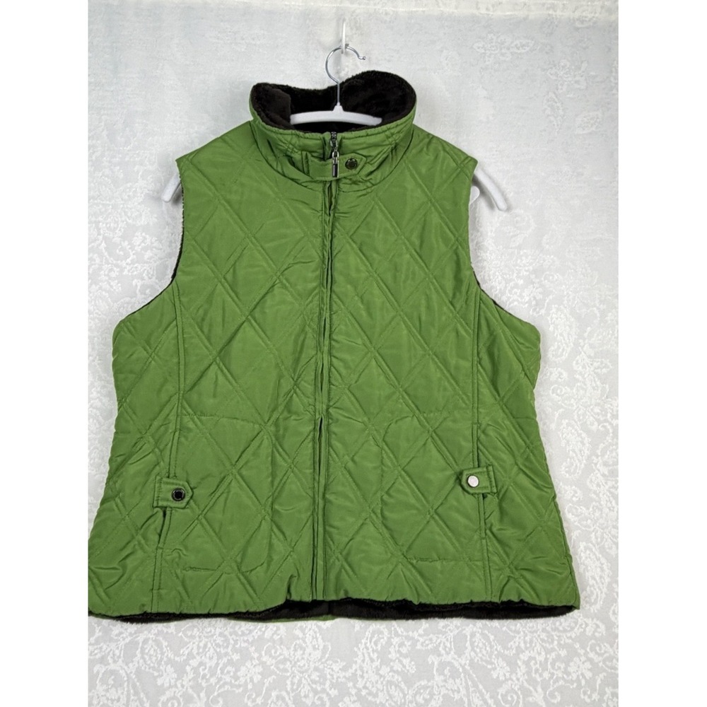 Weatherproof Women L Green Vest Quilted Fleece Lined Puffer Gorpcore Utility x35